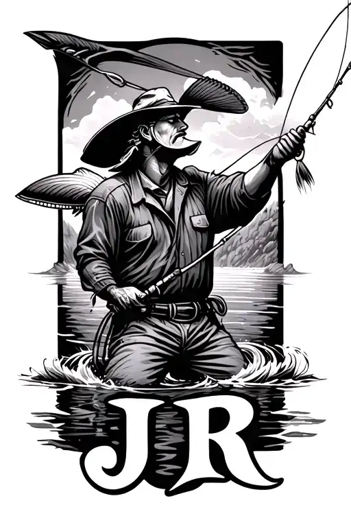 Fisherman Casting A Line With The Initials Jr Inside