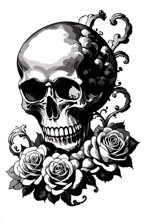 Pretty Occult Skull Made Of Clouds And Roses