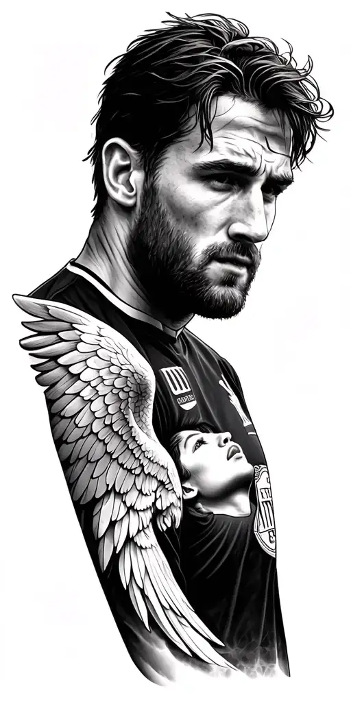 Lionel Messi With A Angel And Haven Sleeve