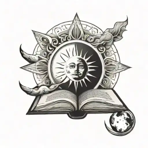 Open Book With Sun Above And Moon Below