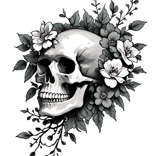 Skull And Flowers And Vines Growing