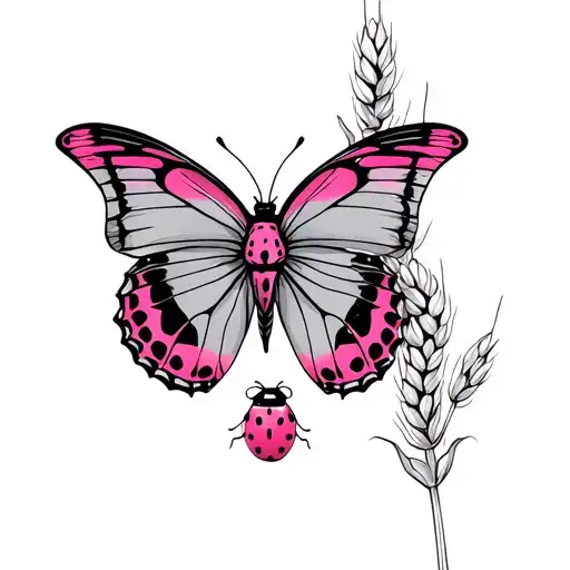 Pink Wheat Butterfly Ladybug