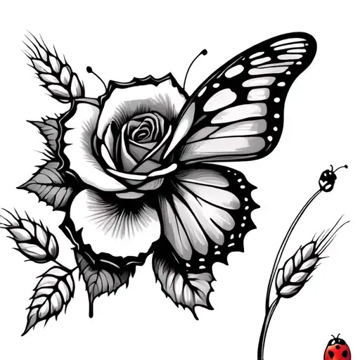 A Rose Wheat Butterfly Ladybug