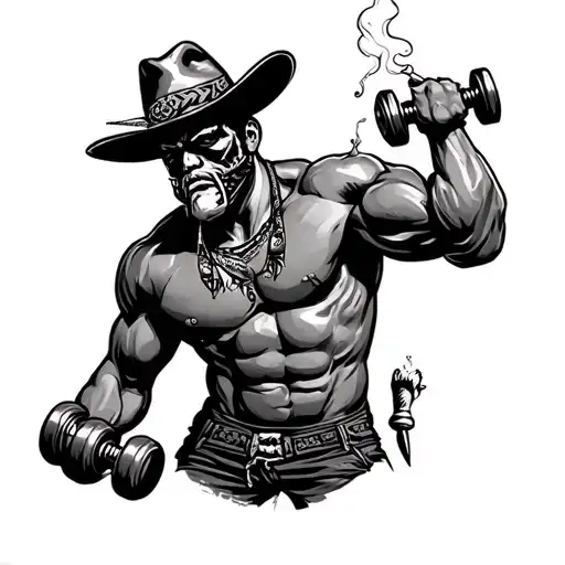 Mexican Bandit Lifting Dumbbells While Smoking A Cigarette