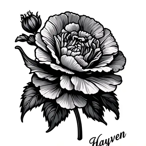 A Carnation With The Word 'Hayven' Underneath In A Fancy Cursive