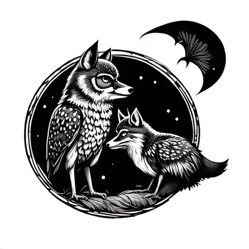 A Fox And An Owl Playing In A Circle