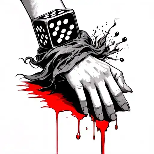 Womans Hand Holding Dice With Blood Coming Down From Wrist
