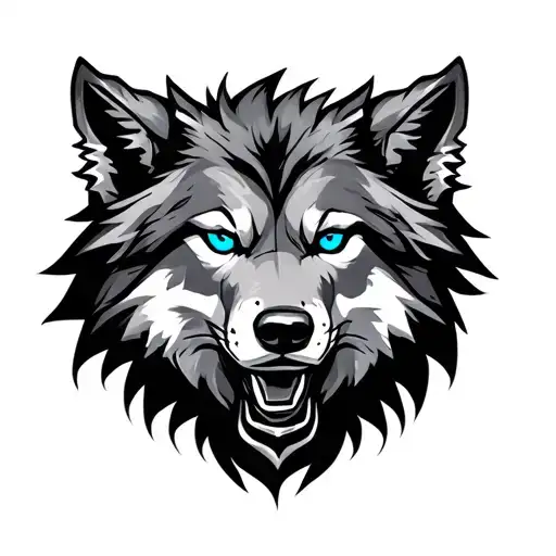 3 Headed Wolf With Blue Eyes On Top Of Greek Armor