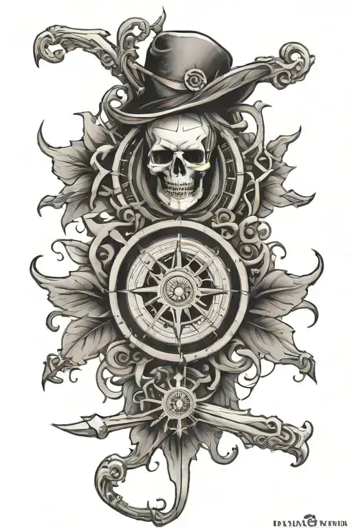 Skeleton With Compass Rose Intertwined
