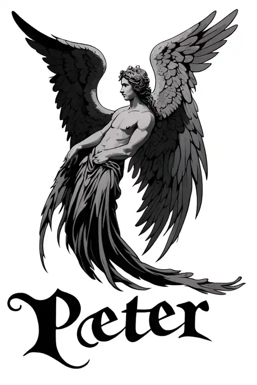 The Name Peter With Angel Wings On Each Side