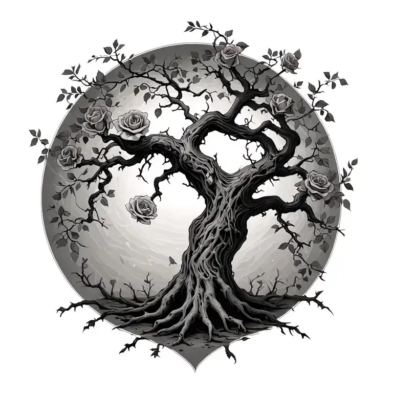 Death Tree With Rose Vines Growing Up It