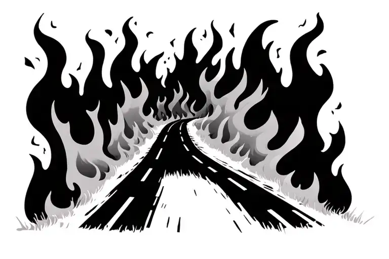Road With Fire At End