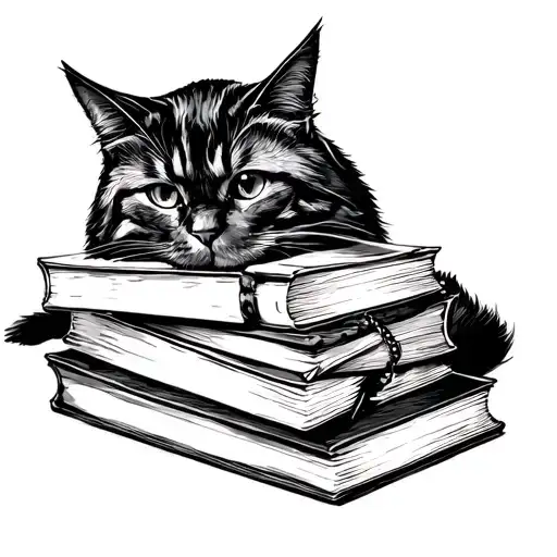 Books Pile Cat
