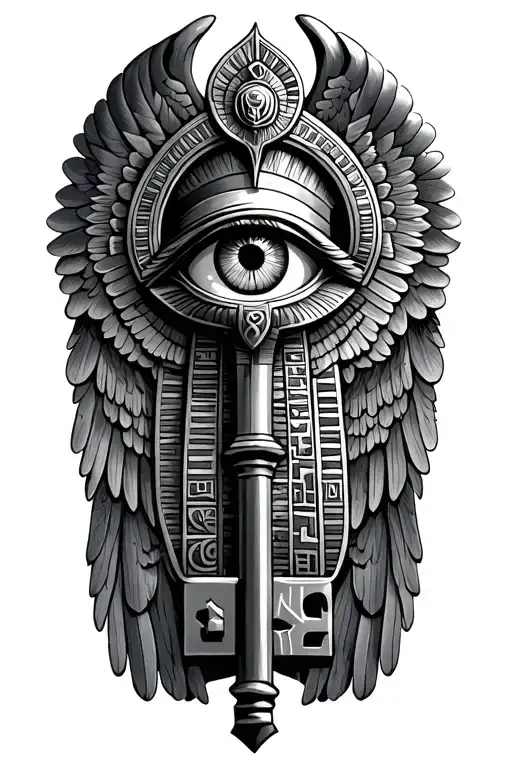 Egyptian Key With Osiris' Eye And Angels Wings