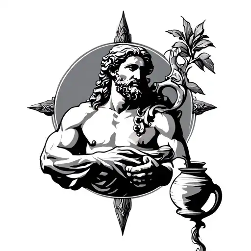 Water Bearer Inspired Tattoo Male God Holding Jug Aquarius Symbol