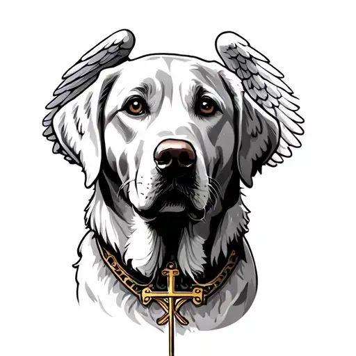 Yellow Lab Face With Catholic Angel Wings