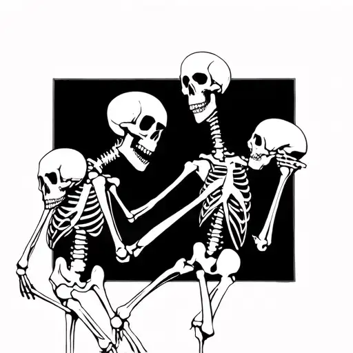 Two Skeletons Holding Hands Walking Into The Darkness