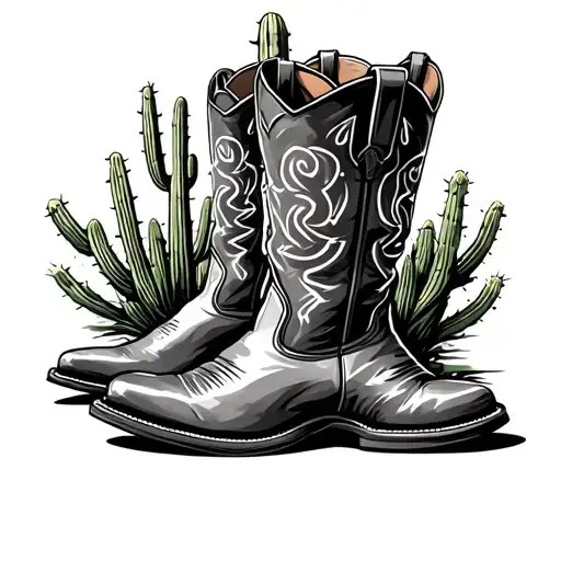 Cowboy Boots Cactus Behind Western