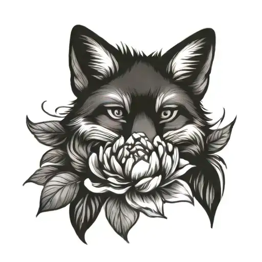 Fox With Peonies