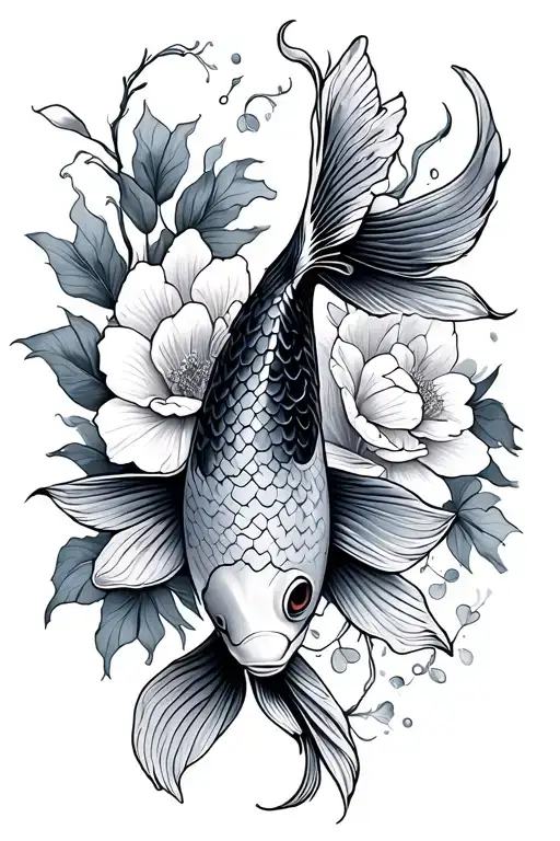 Koi Fish With Flowers