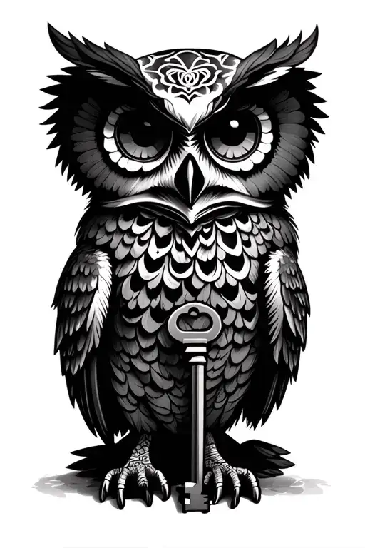 Owl With Sugar Skull Holding A Key