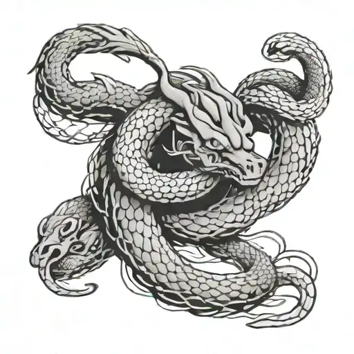 An Anime-style Snake Morphing Into A Dragon With Military Insignia