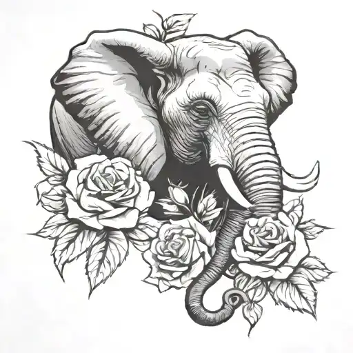 Elephant Head With Roses