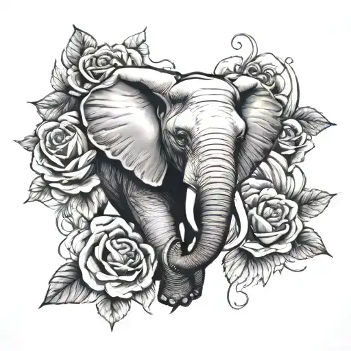 Elephant Head Forward Facing With Roses
