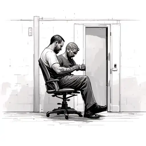 Prison Art Tattoo Guy Tattooing Someone Else Sitting In A Chair