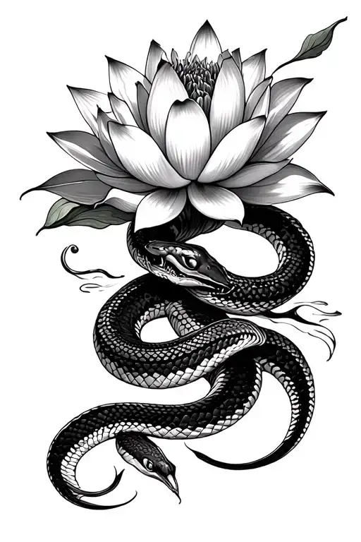 Snake And Lotus Flower
