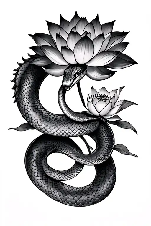 Snake And Lotus Flower