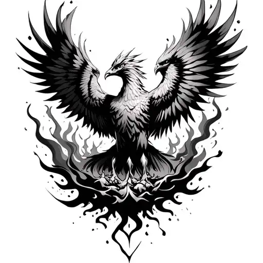 Phoenix Rising From Ashes Surrounded