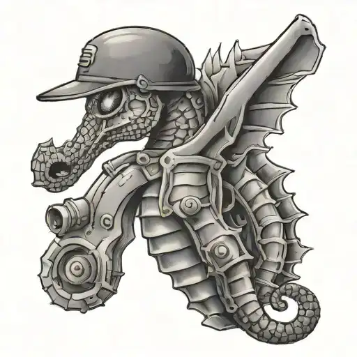 A Basic Seahorse Holding An M16 And Wearing A Army Helmet