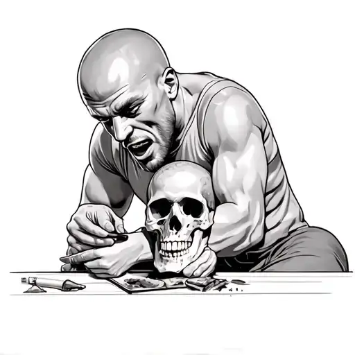 Prison Art Tattoo Bald Guy Tattooing A Skull On Someones Back