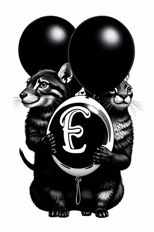 2 Animals Holding A Ballon With An E Inside It