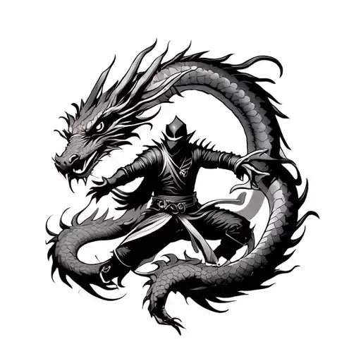 Ninja Surrounded By Dragon