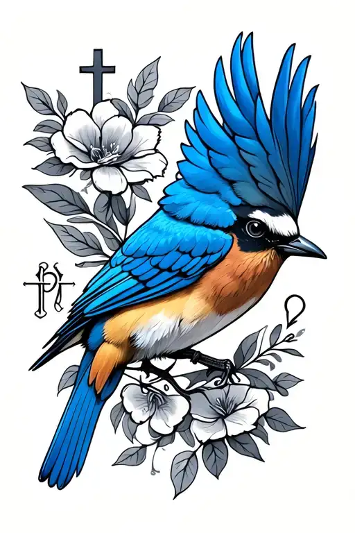Bluebird With Cross And Initials Py