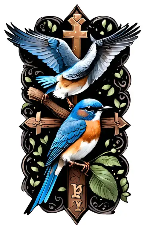 Bluebird With Cross And Initials Py
