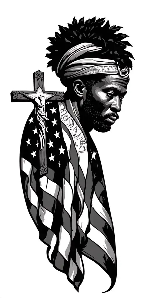 Nigerian Tribal With Christian Cross And American Flag Featuring Father Time