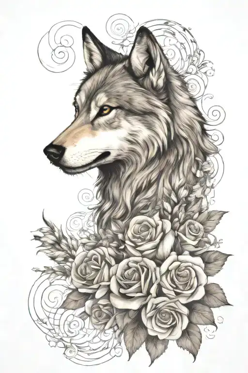 Wolf Blended By Roses Mayflowers