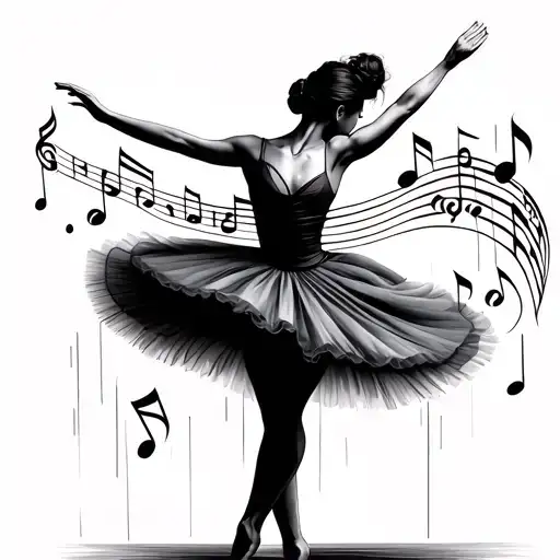 Music Notes With Ballerina Gracefully Leaping
