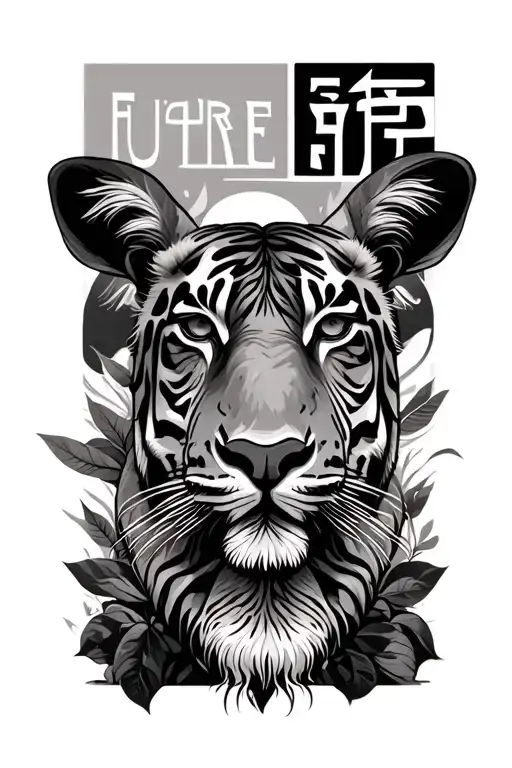 Future Life With African Animals In Background And Kanji Lettering