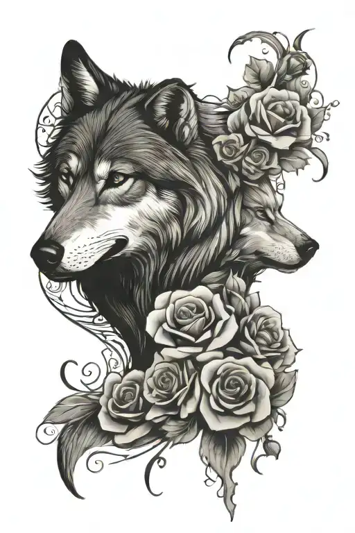 Wolf Blended By Roses Mayflowers