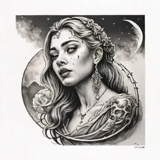 A Realistic Portrait Of Luna With A Crescent Moon Shining Above Her Head