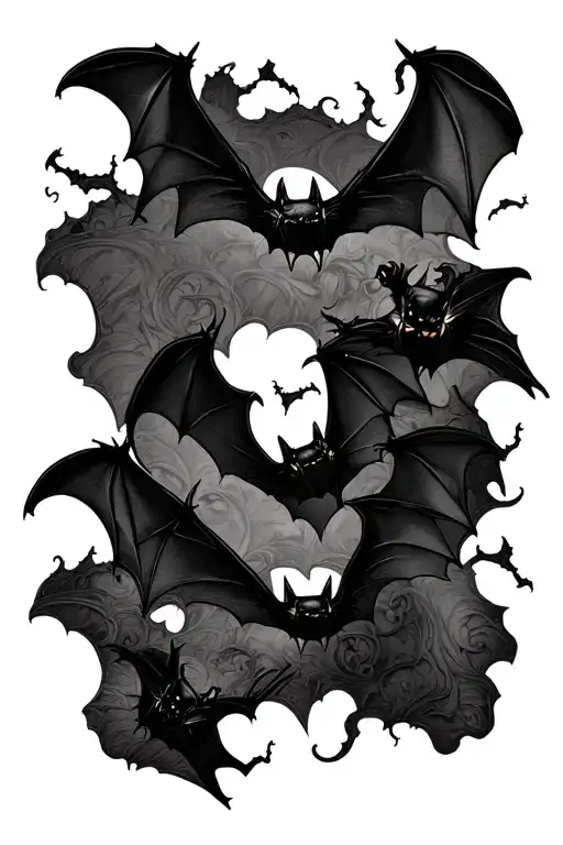 Gothic Sleeve Tattoo Design Featuring Bats