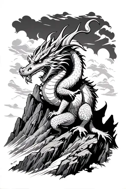 Dragon Sitting On A Mountain