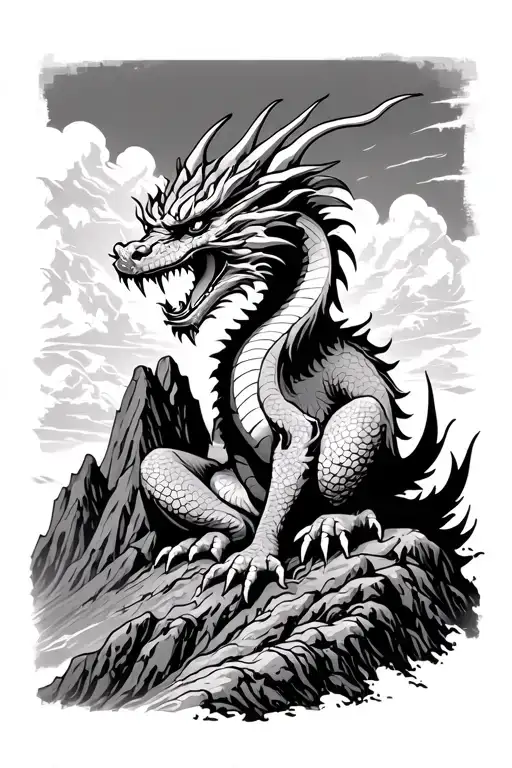 Dragon Sitting On A Mountain