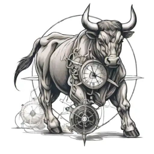 Design A Sleek Lamborghini Bull Tattoo With A Clock And Compass Incorporated