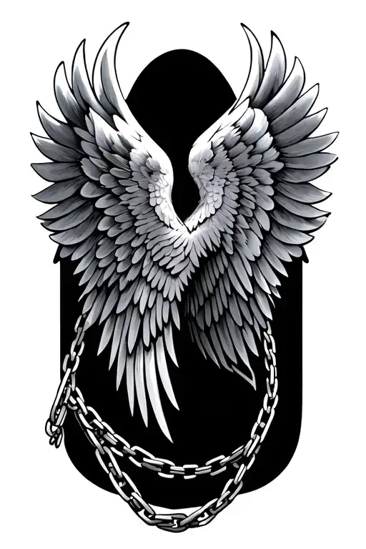 Wing Tattoo With Chains Wrapped