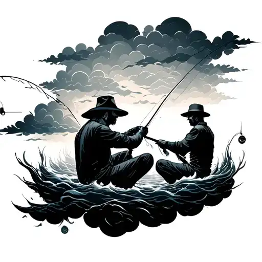 Tattoo Men Sitting On Cloud Fishing
